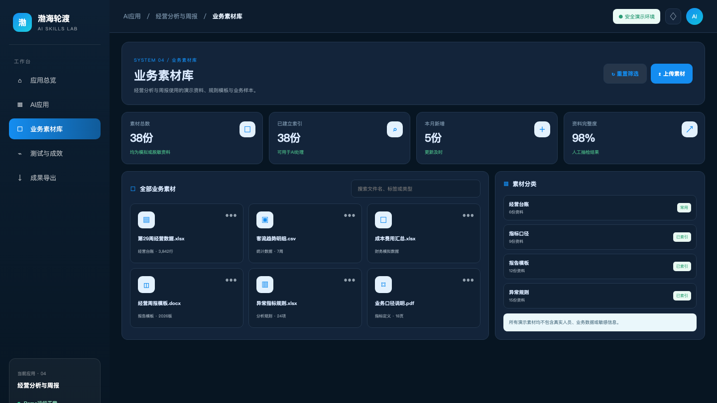 AI经营数据分析与周报助手数据素材页面截图