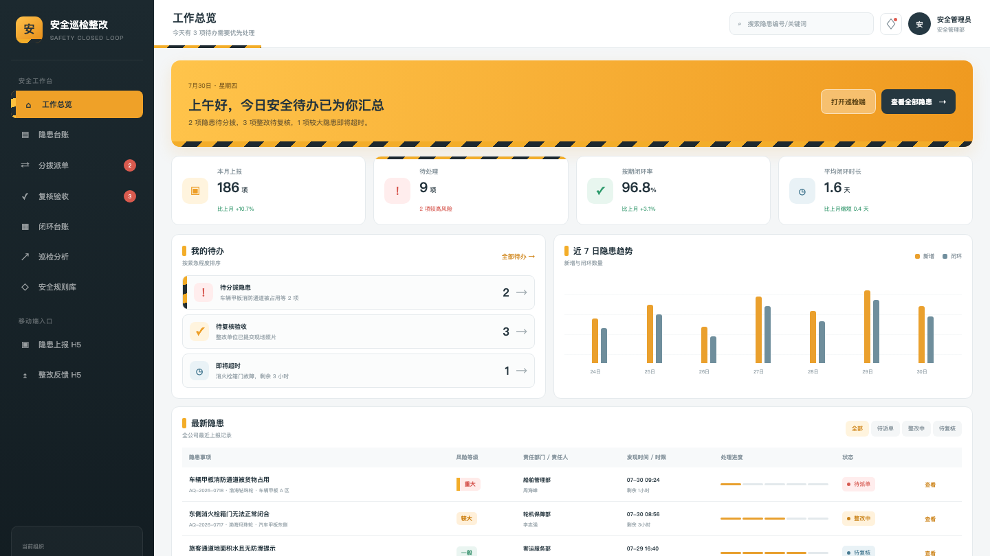 安全巡检记录与整改助手系统界面